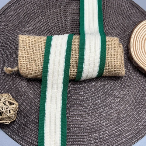 Лампас трикотажный Элегант 4 см (1 м), C:3 молочний+зелений