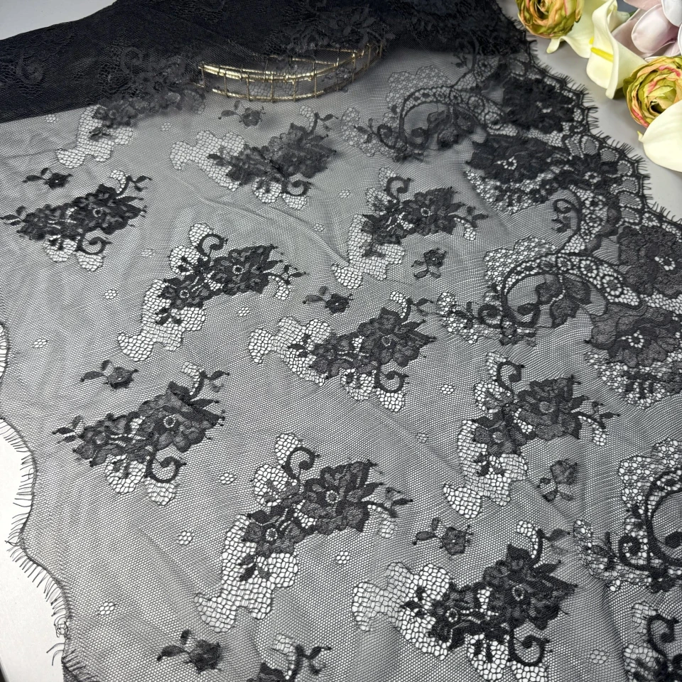 Кружевное полотно французское «Шепот звезд» 50 см. (купон 3 м.), чорний