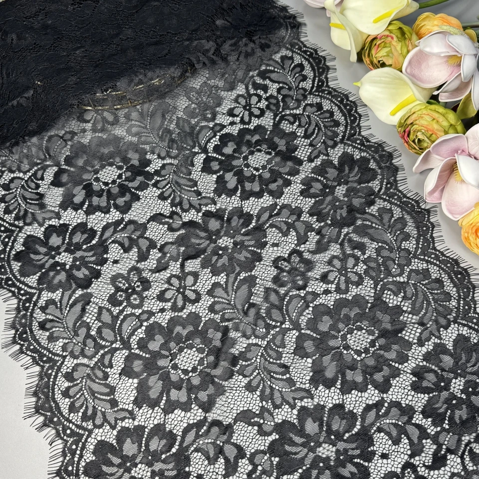 Кружевo французкое «Нежная Мелодия» 38 см. (купон 3 м.), чорний