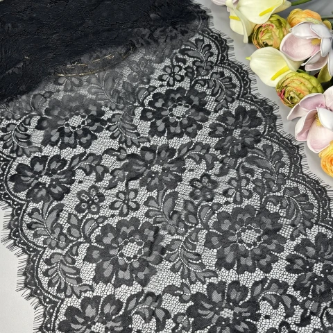 Мереживо французьке«Douce Mélodie» 38 см. (купон 3 м.), чорний