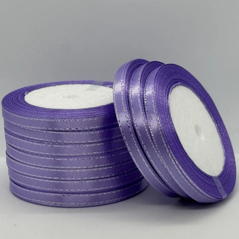 Атласна стрічка з люрекс 0,6 см+срібло (22.75 м.), 21 фіалковий