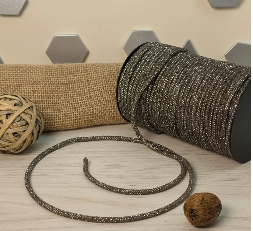 Стразовый шнур 4 мм 8 рядов (50 м), чорний+сірий BD