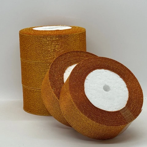 Лента парчевая 4 см (25 ярдов/22,75 м.), 24 помаранчевий + золото