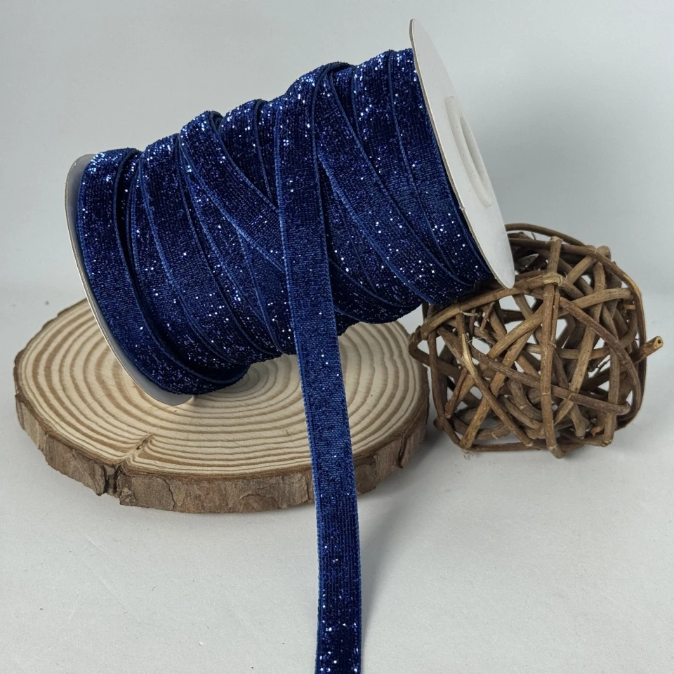 Оксамитова стрічка люрекс 1 см (25 ярдів/22,75 м.), 26 темний синій