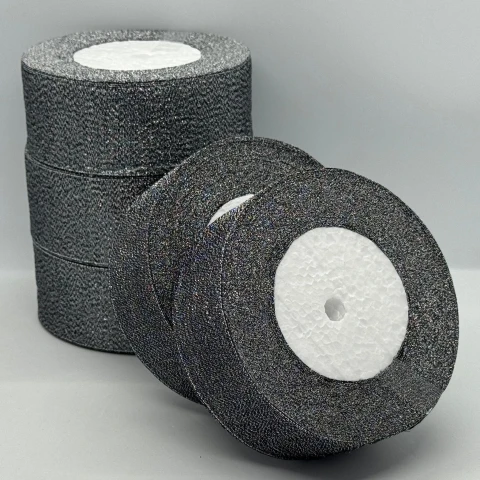 Тасьма парчева 4 см (25 ярдів/22,75 м.), 111 чорний + срібло