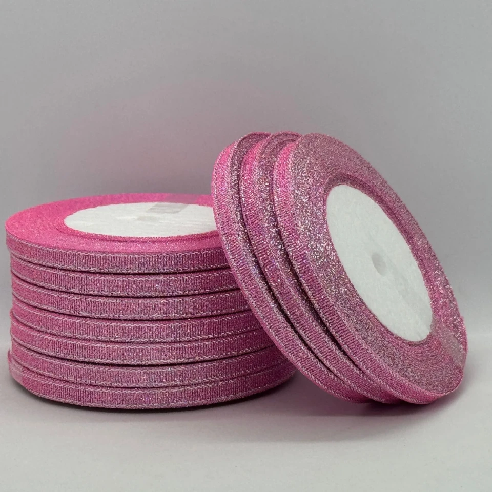 Лента парчовая 0,6 см (25 ярдов/22,75 м.), 45 рожевий + срібло
