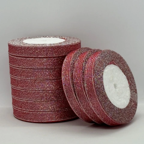 Тасьма парчева 1,2 см (25 ярдів/22,75 м.), 65 червоний + срібло