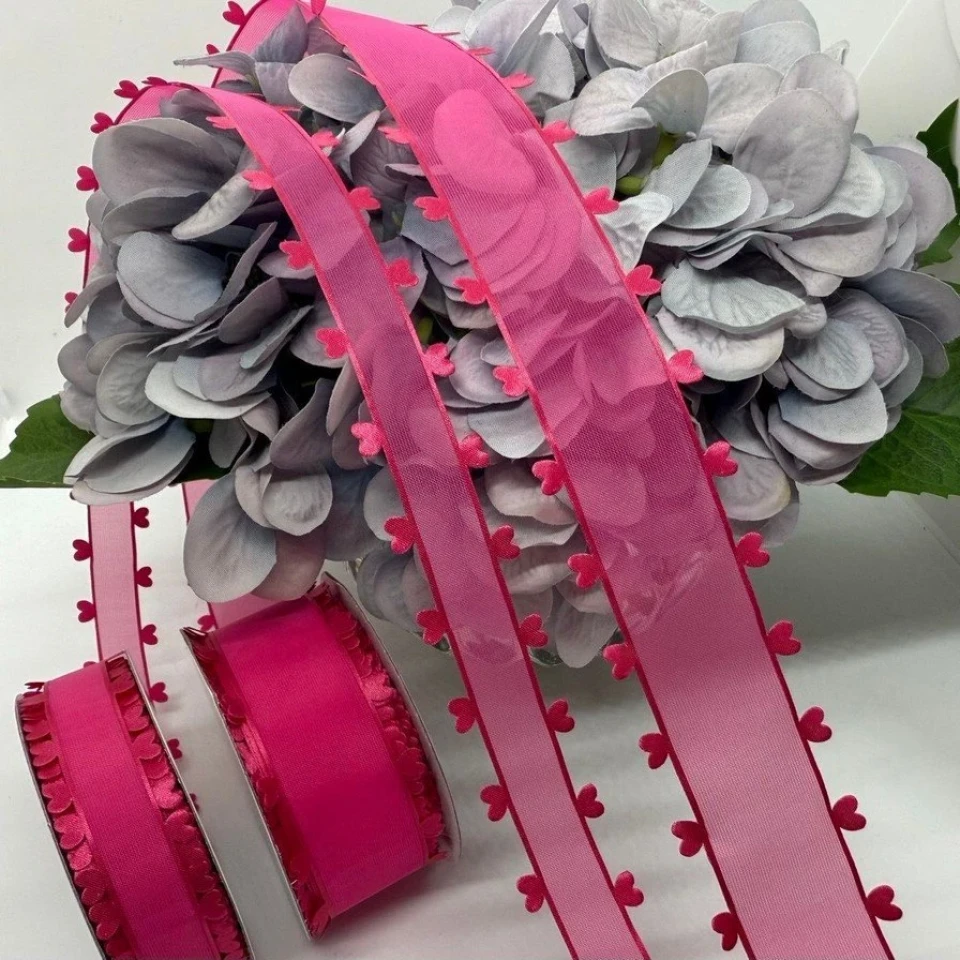 Декоративная лента с сердечками 4 см (18 м.), малиновий