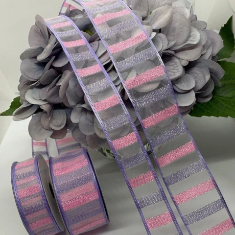 Декоративна стрічка органзова 4 см (18 м.), №11 фіолетовий+рожевий