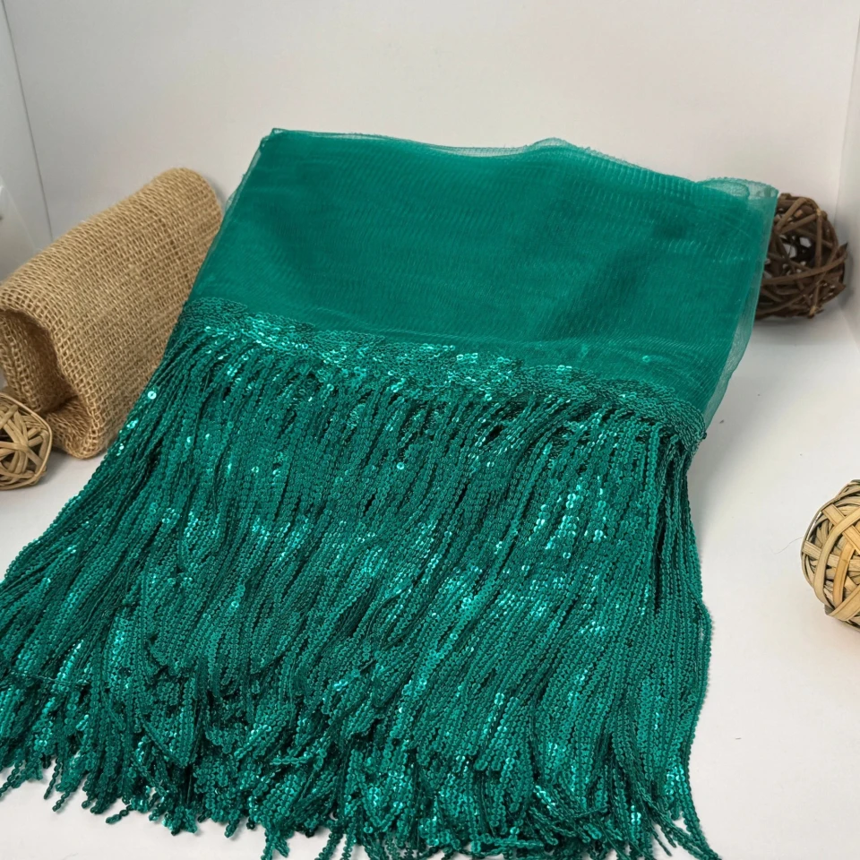 Бахрома танцювальна з паєткою на сітці «Іскри пристрасті» 20 см (9.1 метр), 20 темний зелений