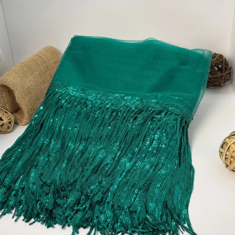 Бахрома танцевальная с пайетками на сетке «Искры страсти» 20 см (9.1 метр), 20 темний зелений