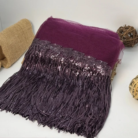 Бахрома танцевальная с пайетками на сетке «Искры страсти» 20 см (9.1 метр), 17 темний фіолетовий