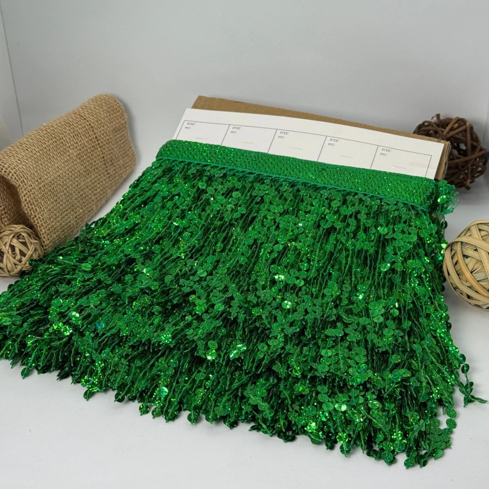 Бахрома танцевальная с пайетками «Сердце танца» 16 см (9.1 метр), 5 зелений