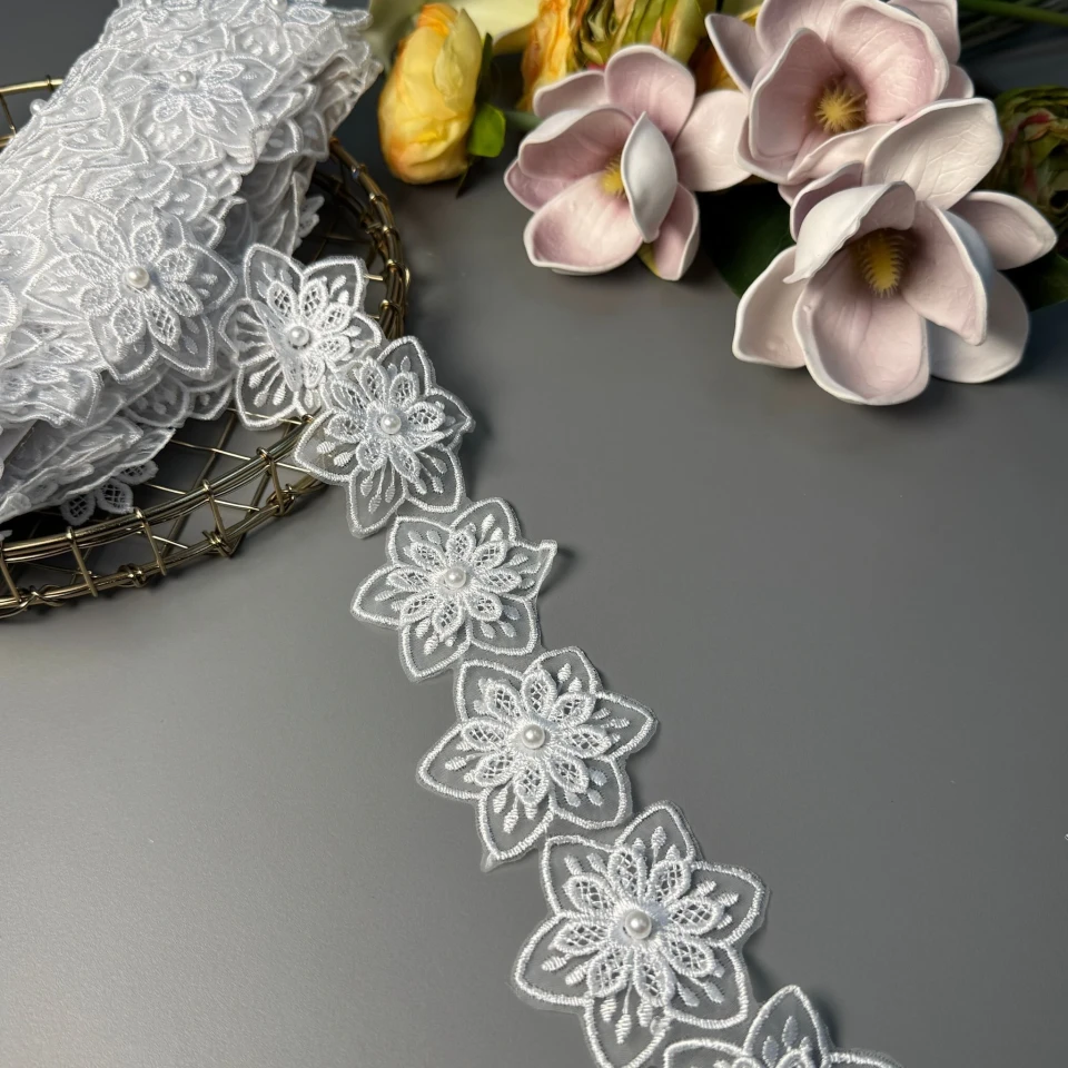 Гипюр полиэстер 3D Астра 7 см. H3795 (1 м.), білий