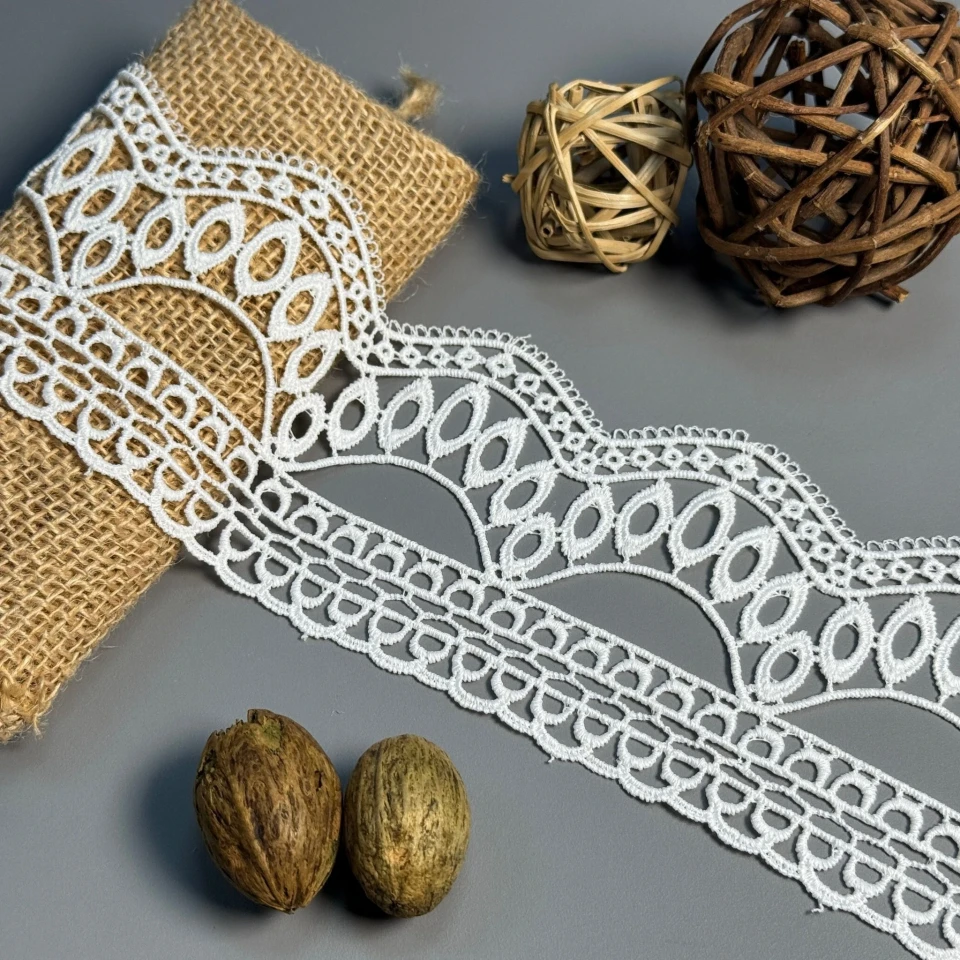 Кружево полиэстер "Розовая симфония" 8 см.(1 м.), білий