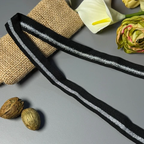 Лампас трикотажный Style 2 см (1 м), чорний+срібло