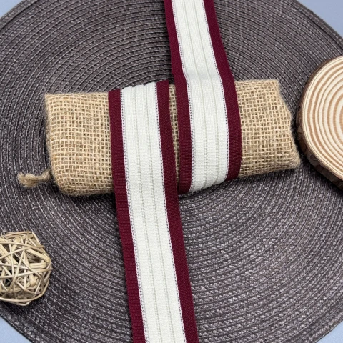 Трикотажний лампас Елегант 4 см (1 м), C:4 молочний+бордовий