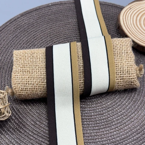 Трикотажный лампас Декор 4 см (1 м), коричневий+білий+бежевий