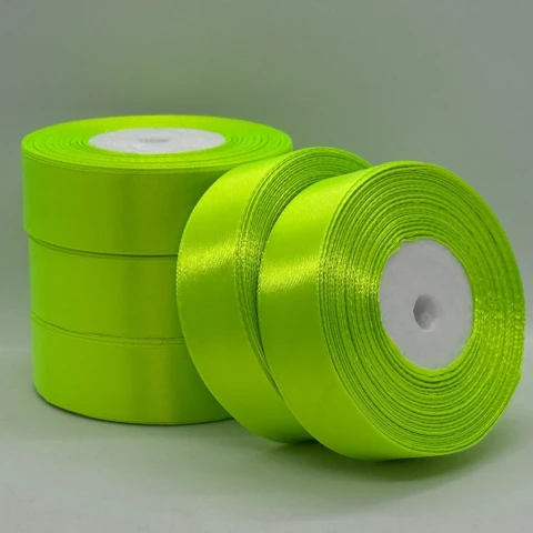 Атласная лента 2,5 см (33 м.), 57 неон салатовий