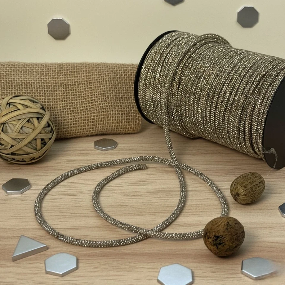 Стразовый шнур 4 мм 8 рядов (50 м), шампань CHAMPAGNE