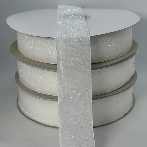 Бархатная лента люрекс 3.8 см (25 ярдов/22,75 м.), 07 білий