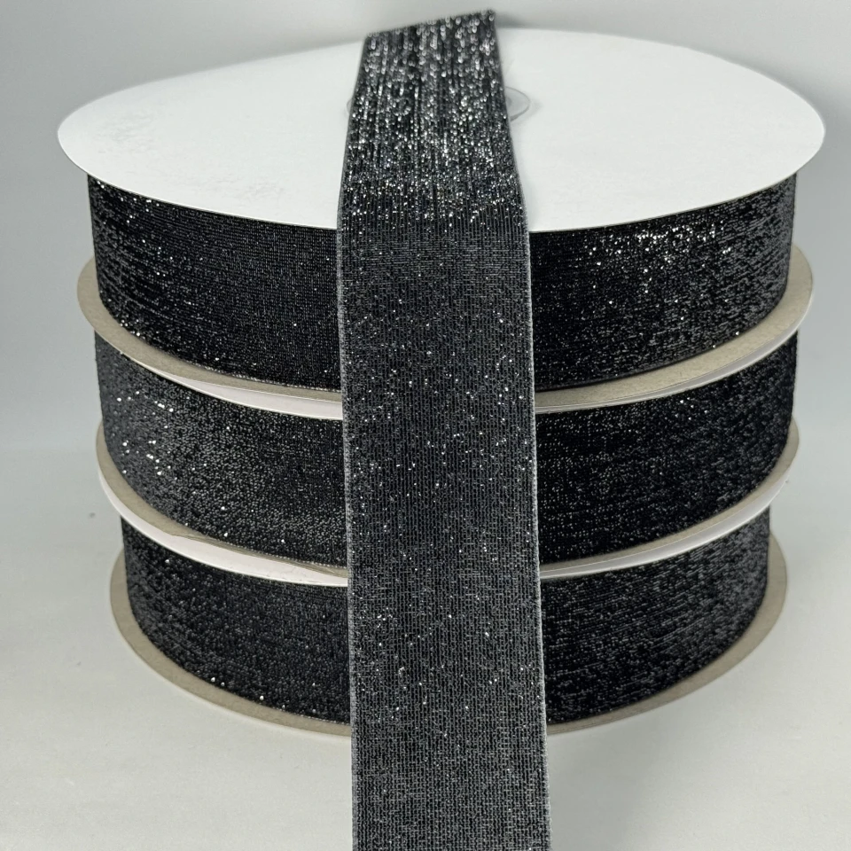 Оксамитова стрічка люрекс 3.8 см (25 ярдів/22,75 м.), 29 сірий