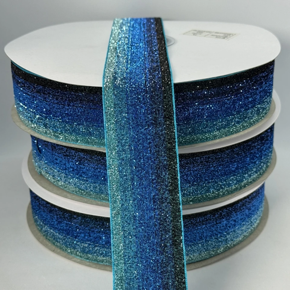 Оксамитова стрічка люрекс 3.8 см (25 ярдів/22,75 м.), 36 синій + бірюза