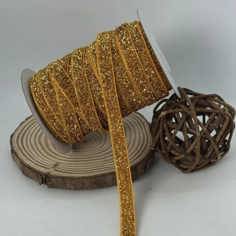 Бархатистая лента люрекс 1 см (25 ярдов/22,75 м.), 09 темне золото