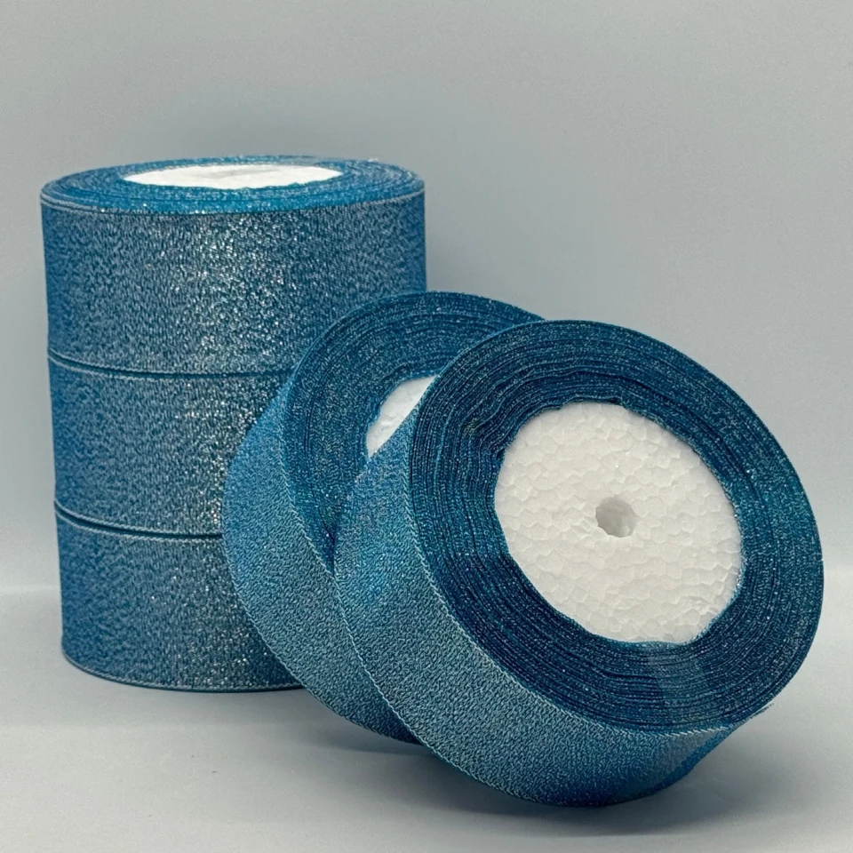 Лента парчевая 4 см (25 ярдов/22,75 м.), 198 бірюза + срібло