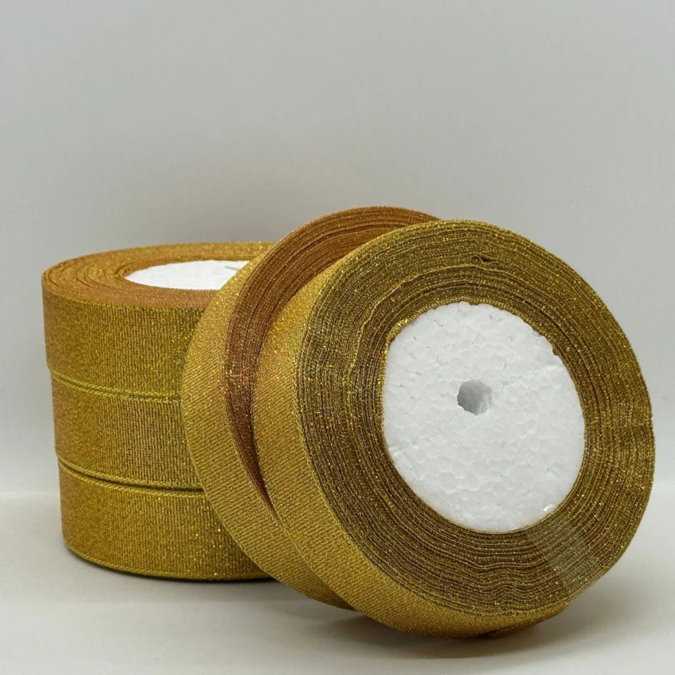 Тасьма парчева 2,5 см (25 ярдів/22,75 м.), 16 жовтий + золото
