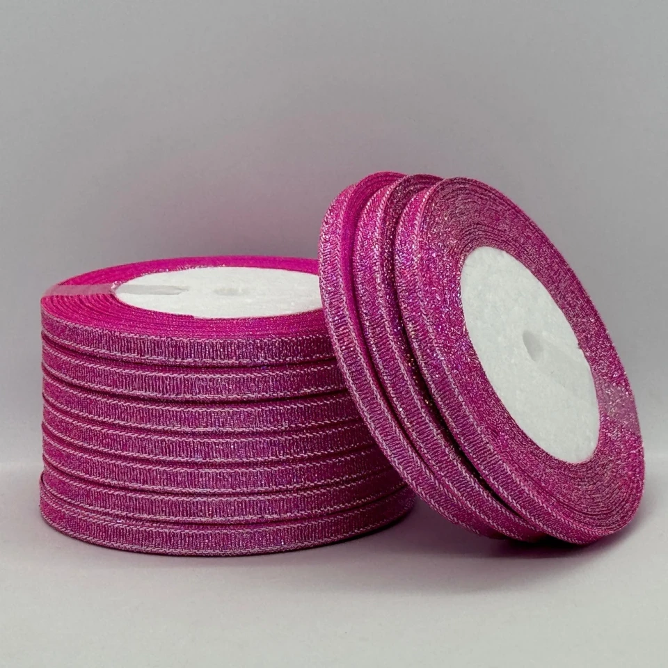Лента парчовая 0,6 см (25 ярдов/22,75 м.), 34 ліловий + срібло