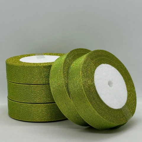 Тасьма парчева 2,5 см (25 ярдів/22,75 м.), 108 салатовий + золото