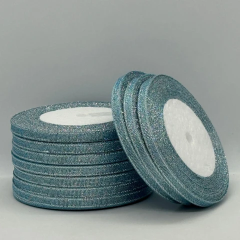 Тасьма парчева 0,6 см (25 ярдів/22,75 м.), 70 блакитний + срібло