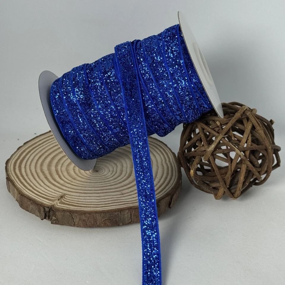 Бархатистая лента люрекс 1 см (25 ярдов/22,75 м.), 01 електрик