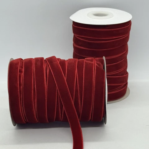 Бархатная лента 1 см (25 ярдов/22,75 м.), 42 темний червоний