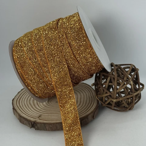 Оксамитова стрічка люрекс 2 см (25 ярдів/22,75 м.), 09 темне золото