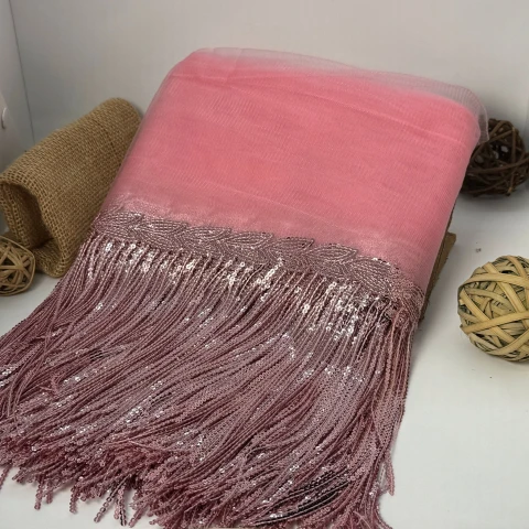 Бахрома танцевальная с пайетками на сетке «Искры страсти» 20 см (9.1 метр), 8 персиковий