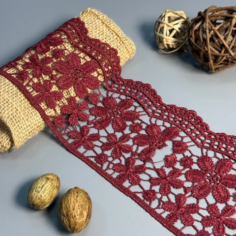Кружево полиэстер "Цветочный рай" 10 см.(1 м.), бордовий (19.8 метрів)