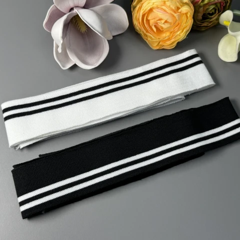 Трикотажний довяз бавовняний (4 см*120 см), чорний+білий