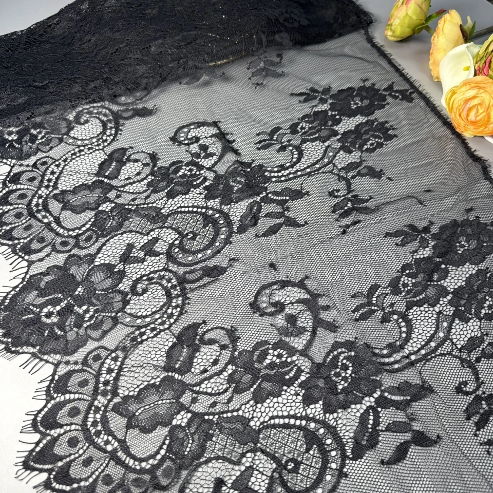 Мереживо французьке «Срібло роси»44 см. (купон 3 м.), чорний