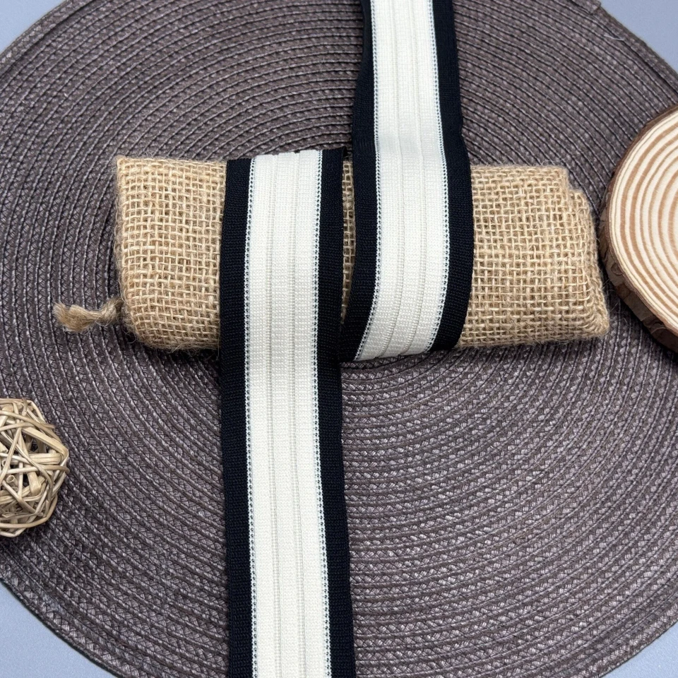 Лампас трикотажный Элегант 4 см (1 м), C:5 молочний+чорний