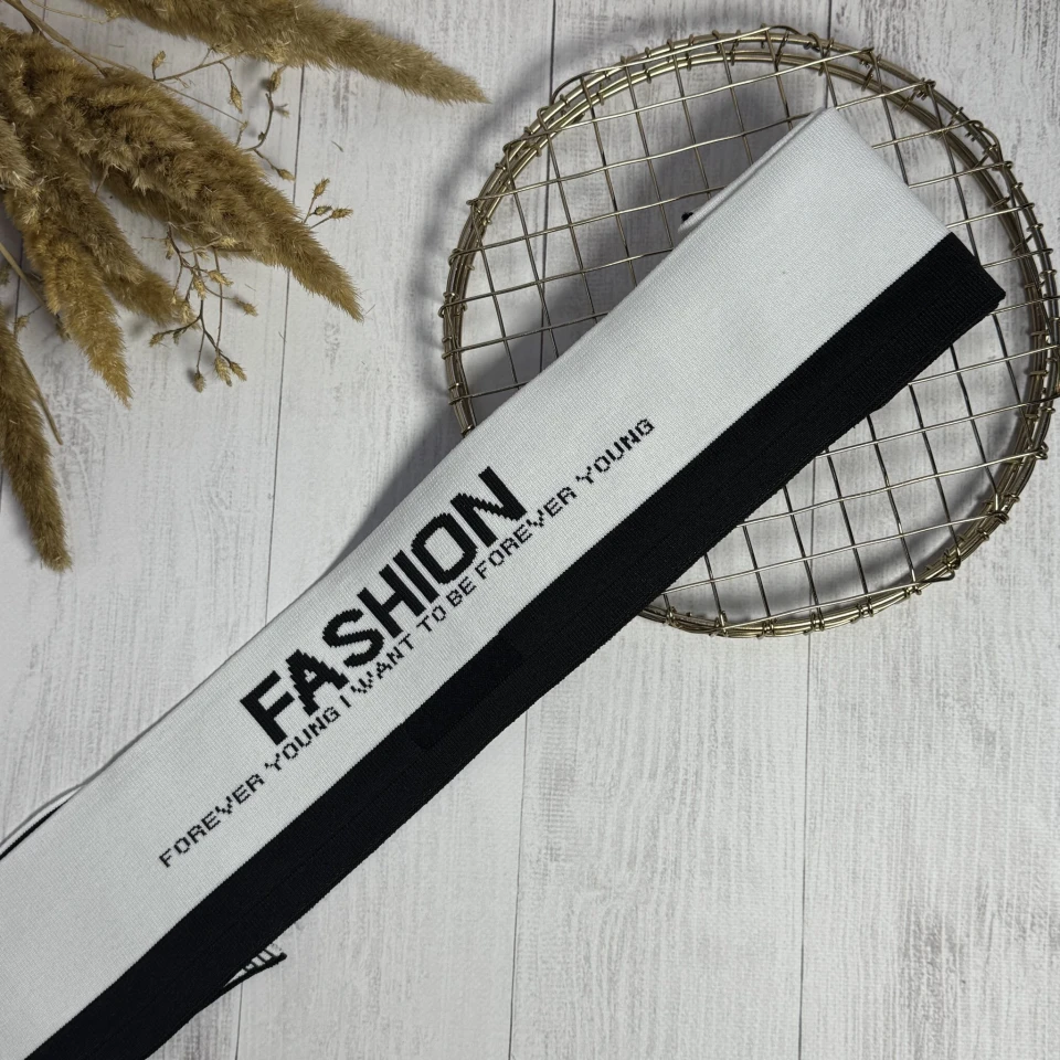 Трикотажный пояс довяз с надписью FASHION (8.5 см*90 см), білий