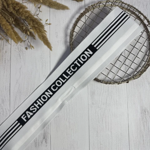 Трикотажный пояс довяз с надписью FASHION COLLECTION (8.5 см*90 см), білий