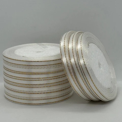 Атласна стрічка з люрекс 0,6 см+золото (22.75 м), а