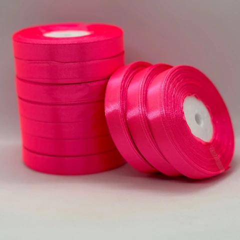 Атласная лента 1.2 см (33 м.), 14 неон рожевий