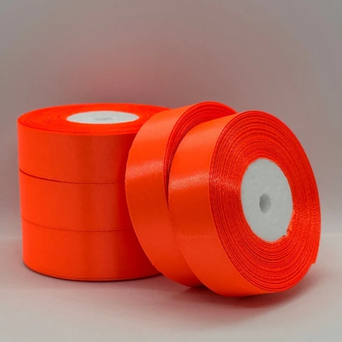 Атласная лента 2,5 см (33 м.), 23 неон помаранчевий