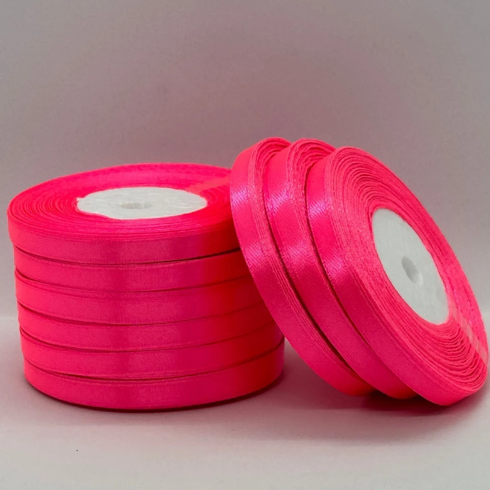 Атласная лента 0.6 см (33 м.), 14 неон рожевий