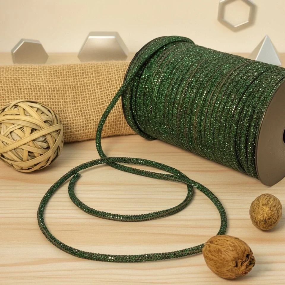 Стразовий шнур 4 мм 8 рядів (50 м), зелений GREEN