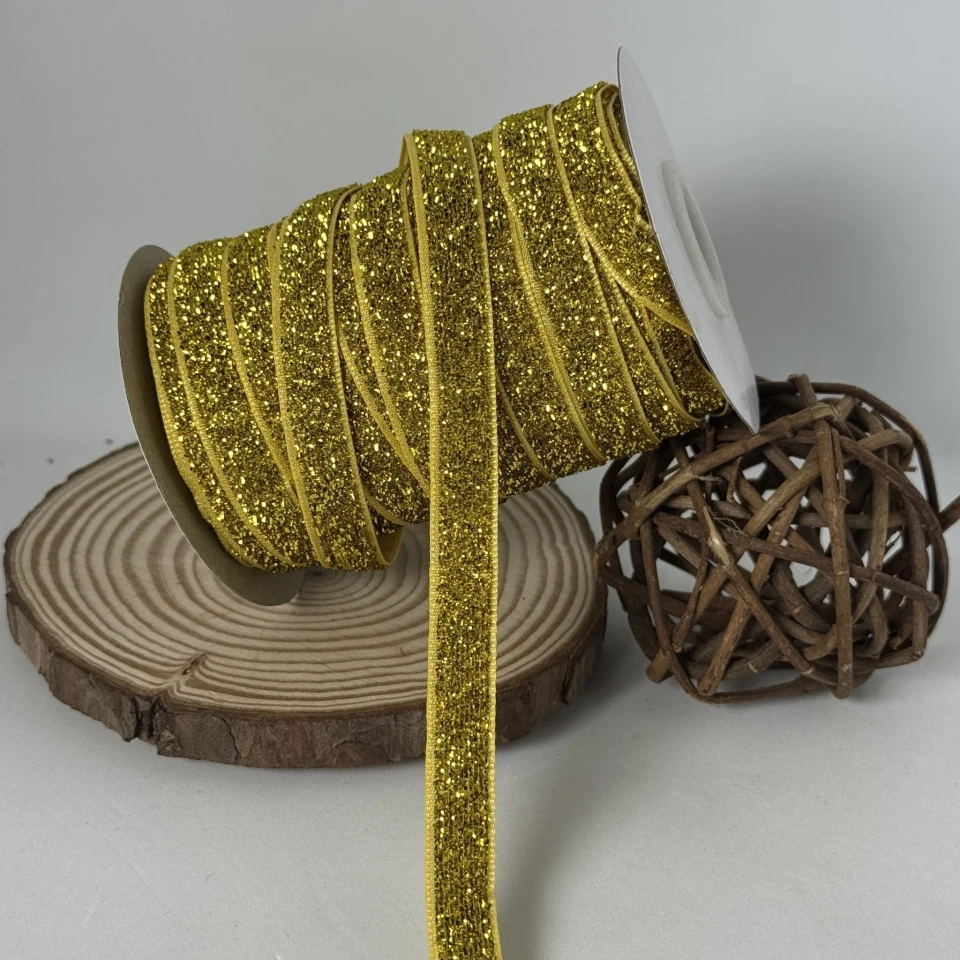 Бархатистая лента люрекс 1 см (25 ярдов/22,75 м.), 02 золото
