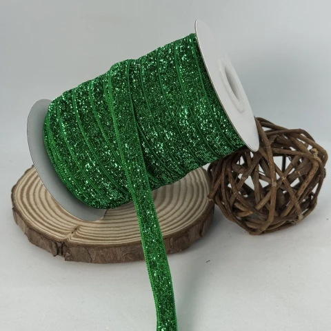 Бархатистая лента люрекс 1 см (25 ярдов/22,75 м.), 06 зелений